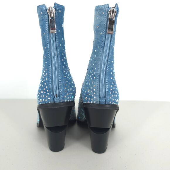 Azalea Wang Soulard Denim Western Rhinestone Booties Size 8.5 - Picture 7 of 16